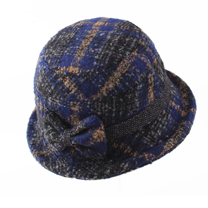 Wholesale Hats for Women Plaid Wool Warm Fisherman Hat Autumn and Winter Round Top Fashion Bow Basin Hat Korean Style Roll Brim Small Hat JDC-FH-DG003