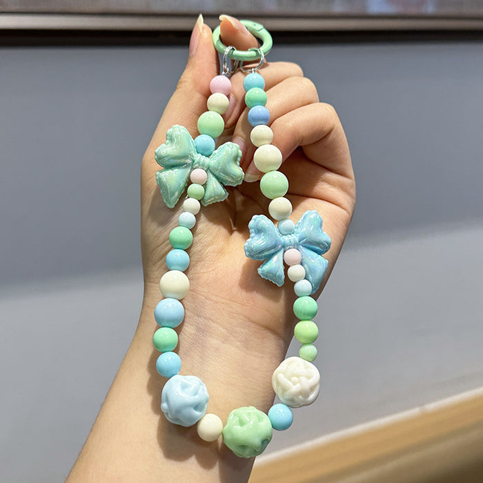Wholesale Colorful handmade bead key chain exquisite acrylic bow mobile phone chain pendant