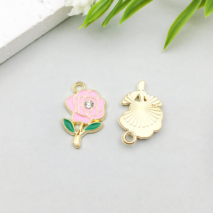 Wholesale Pink oil-sprinkled alloy simulated cherry blossom and  DIY pendant
