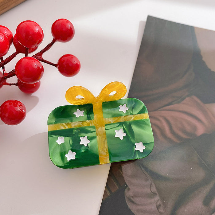 Wholesale Medium Red Christmas Bell Acetate Shark Clip With Pearl For Party Gift