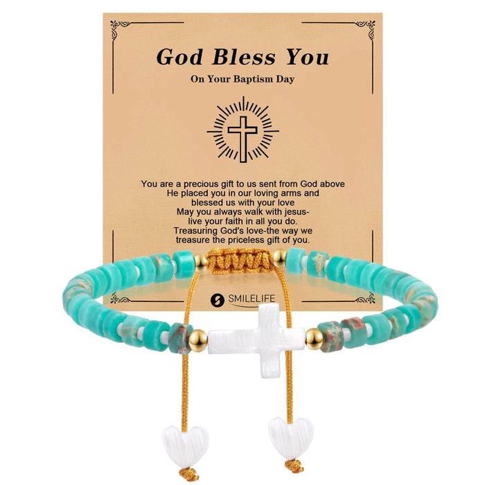 Wholesale Hand-Woven Bracelet Heart
Pendant Spacer Gold Beads Blessing Card Stretchable Cross Woven Bracelet