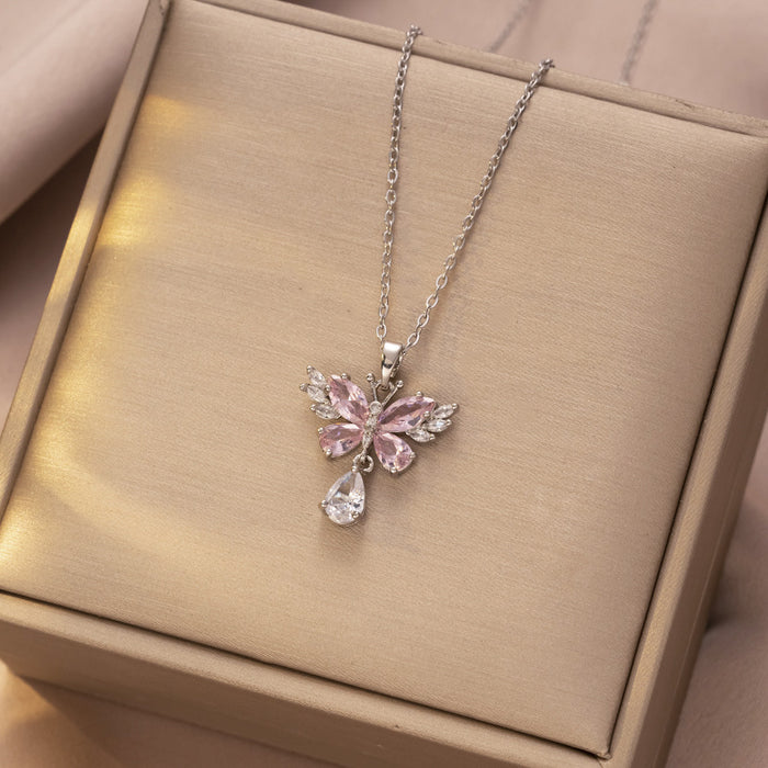 Wholesale Necklace, butterfly tassel, niche, simple, fashionable temperament, titanium steel lock chain