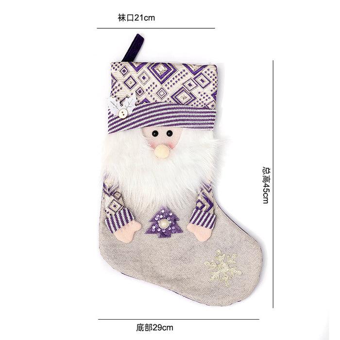 Wholesale Christmas Socks Children' s Gift Bag Pink Cartoon Roof Old Man Candy Gift Decoration Supplies Christmas Tree
