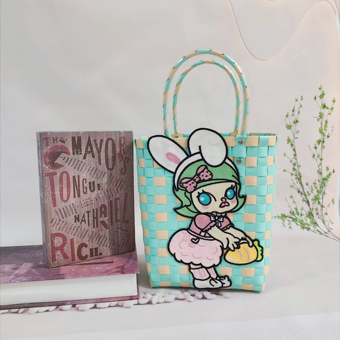 Wholesale Cat Vacation Casual Woven Bag Cute Cartoon Embroidered Bag