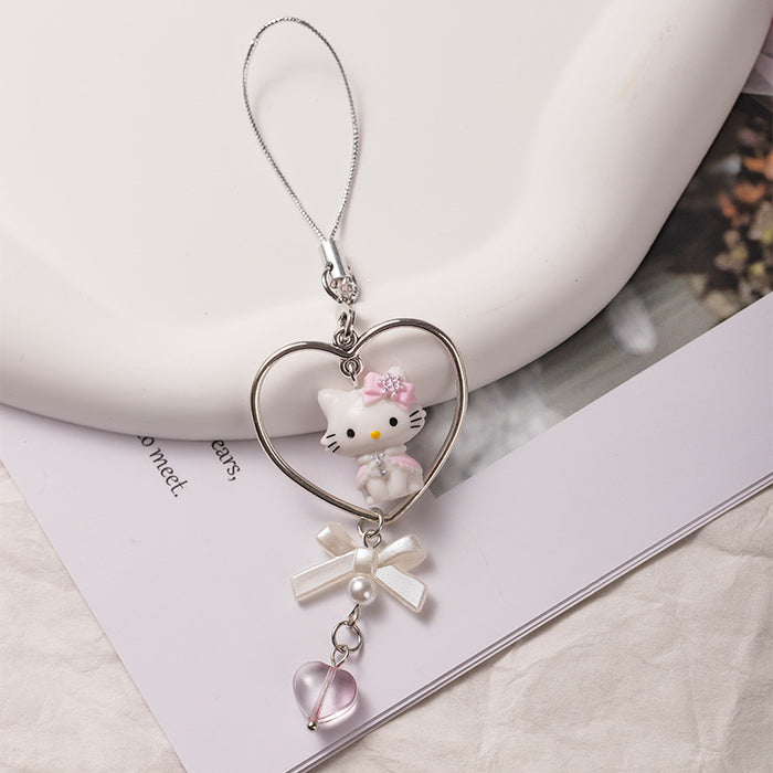 Wholesale Cute cat love heart beaded mobile phone chain pendant keychain pendant