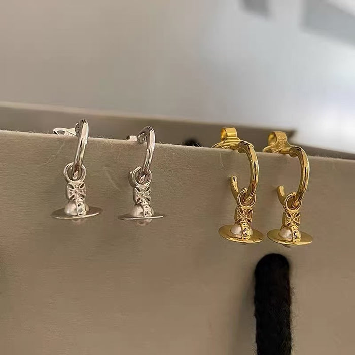 Wholesale Fashion Saturn Small Pearl Hoop Earrings