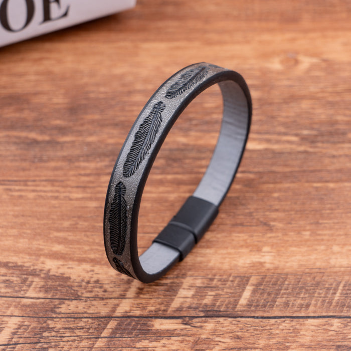 Wholesale Minimalist Feather PU Leather Bracelet Personalized Bracelet Magnetic Buckle Bracelet Jewelry Wholesale