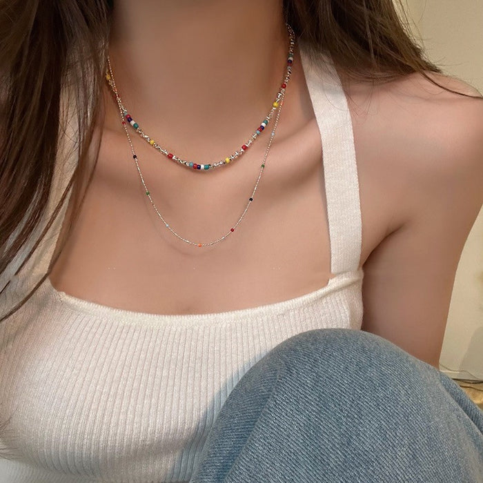 Wholesale Colorful stacked bead necklace, light luxury necklace, niche design, collarbone chain, necklace
