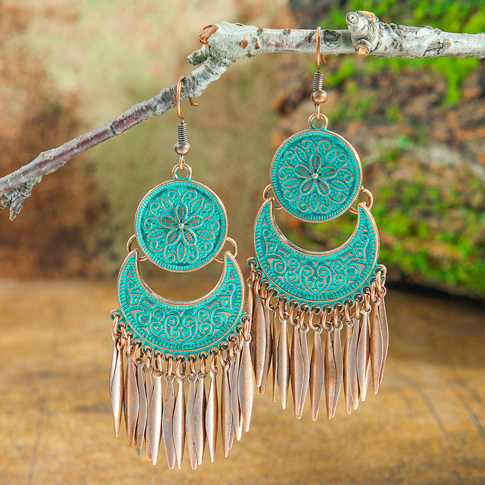 Wholesale Retro Flower Metal Tassel Earrings for Women - Chic Fashion