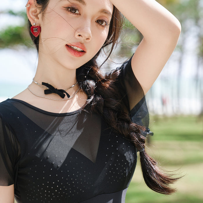 Wholesale New black skirt style one-piece swimsuit, plus size, conservative and high-end, covering the belly and slimming, hot spring swimsuit