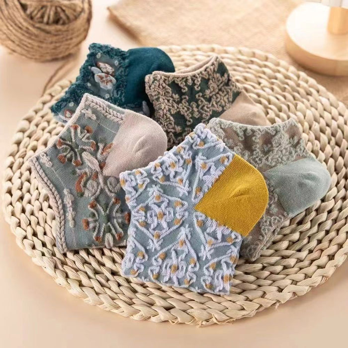 Wholesale Vintage women's socks, short socks, boat socks, floral new women's socks, cotton breathable