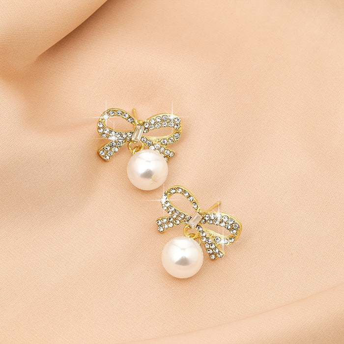 Wholesale Silver Needle Personalized Butterfly Knot Pearl Versatile Simple Style Fashion Earnail Wholesale