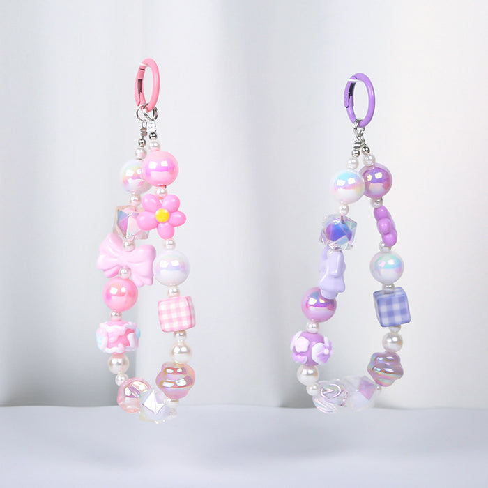 Wholesale  Macaron Creative Beaded Key Chain Mobile Phone Chain Pendant Mobile Phone Hanging Chain