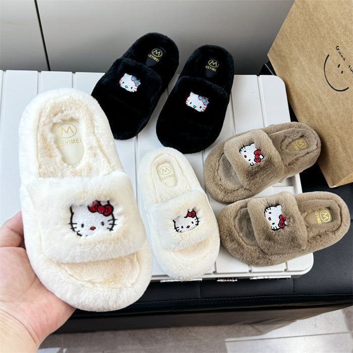 Wholesale Embroidered cat fur slippers autumn and winter cute soft sole home