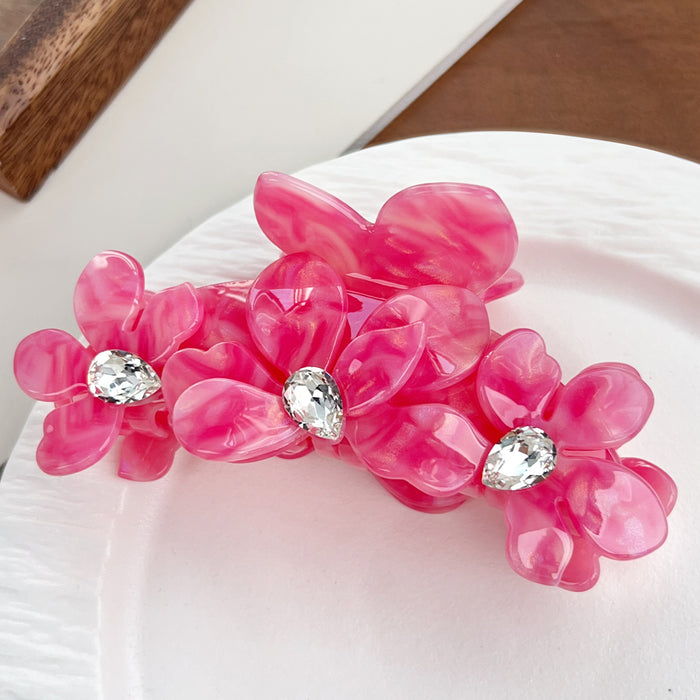Wholesale Camellia Flower Rhinestone Acetate Hair Gripper - Fashion Accessory
