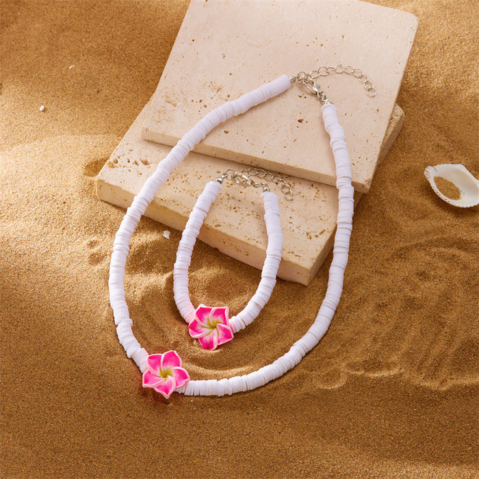 Wholesale Soft Clay Flower Shell Beach Necklace and Bracelet Set Summer Vacation