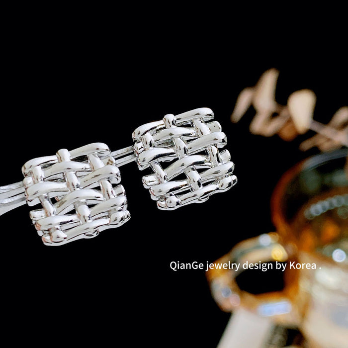 Wholesale Metal woven irregular square earrings for women s925 silver needle design earrings