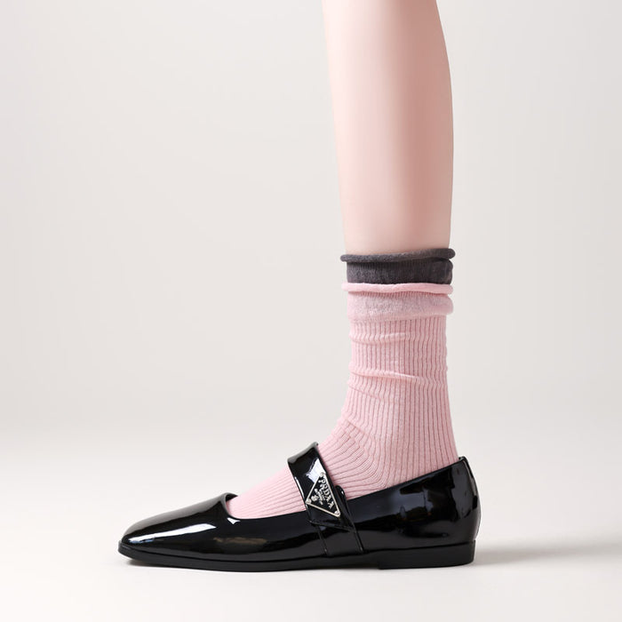 Wholesale Boneless thin socks, mid tube socks, rolled edges, versatile mesh, stacked socks, cotton