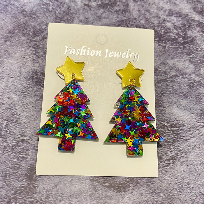 Wholesale Christmas tree acrylic earrings glitter mirror acrylic ing earrings Christmas holiday earrings