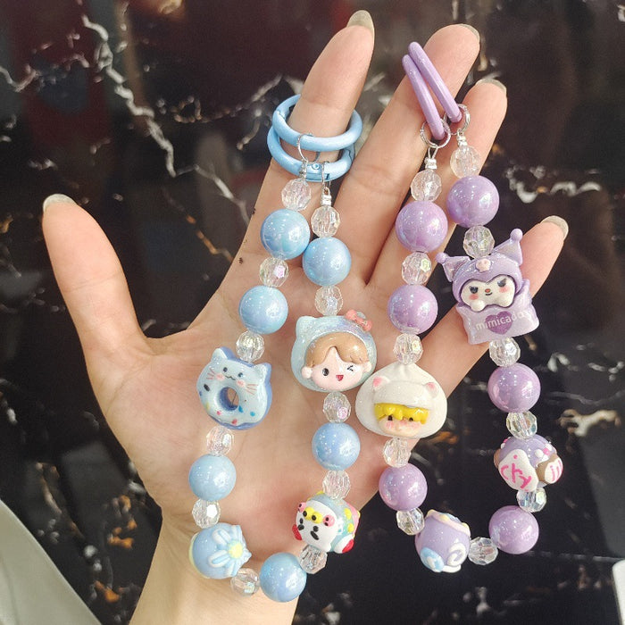 Wholesale Cartoon Cute Beaded Mobile Phone Chain Fashion Keychain Bow Bag Pendant