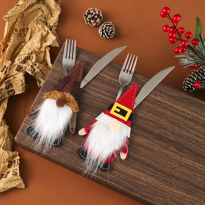 Wholesale Felt Cloth Knife and Fork Set Faceless Elderly Knife and Fork Set Decoration Christmas Home Table Decorations