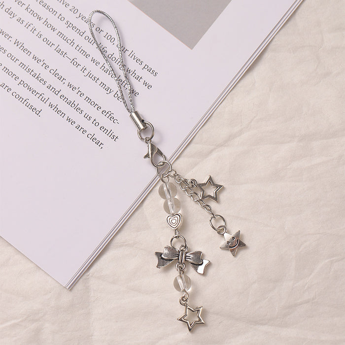 Wholesale Sweet silver star bow mobile phone chain pendant bag pendant keychain