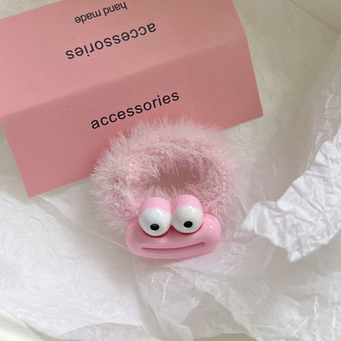 Wholesale Colorful Big-Eyed Monster Plush Hair Band Thickeneded and Widened Towel Ring Furry Hair Rope Sweet Girly Heart Hair Accessories F