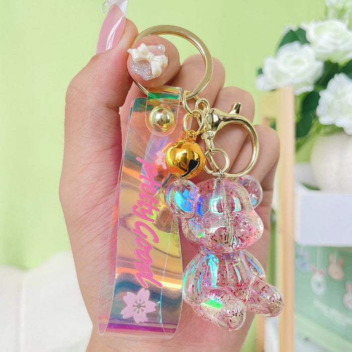 Wholesale Colorful Crystal Sitting Bear Keychain Pendant Couple Car Keychain Cute School Bag Hanging Small Gift