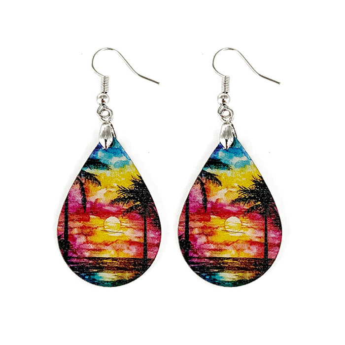 Wholesale Summer Waves Wooden Earrings Imitation Marble Printing Bohemian Lightweight Earrings