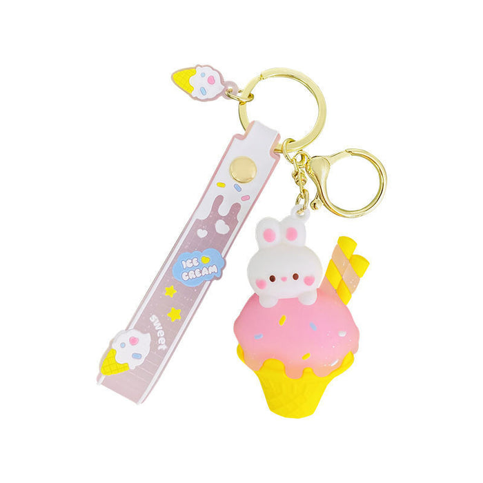 Wholesale Creative Cartoon Cute Ice Cream Bunny Resin Doll Keychain JDC-KC-XingLao010