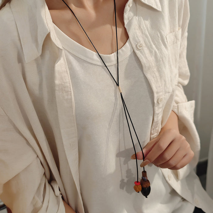 Wholesale Retro Bohemian Ethnic Style Leaf Long Cut Out Geometric Clavicle Chain Zen Style Versatile Personalized Sweater Chain