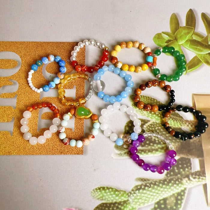 Wholesale Strong light freshwater pearl ring, retro red agate index finger ring, elastic rope ring, stackable ring