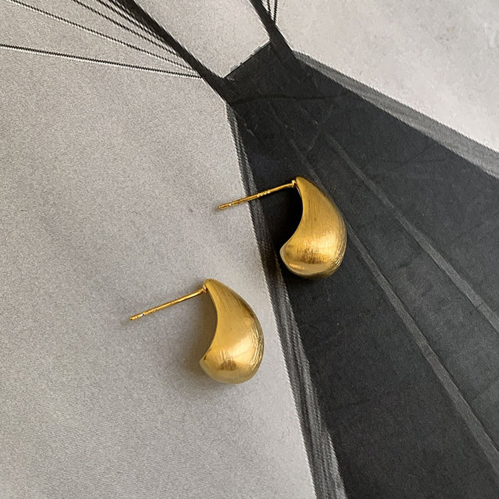 Wholesale Metal Wire-drawing Small Water Drops Bean Earrings