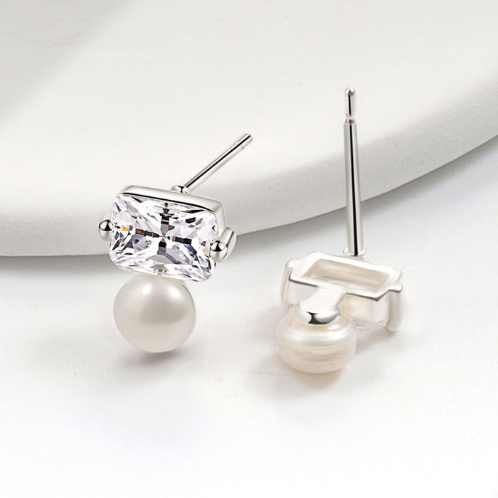Wholesale Square Zircon Pearl Earrings JDC-ES-MeiY006