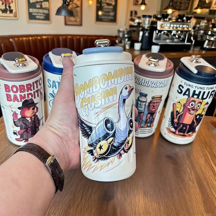 Wholesale Stainless steel thermos cup cartoon high-value straw cup portable large-capacity iced coffee cup