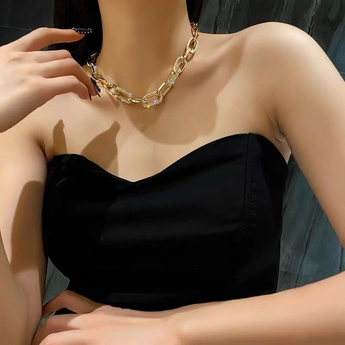 Wholesale Large Chain Metal Decorative Necklace Clavicle Chain Flash Diamond
