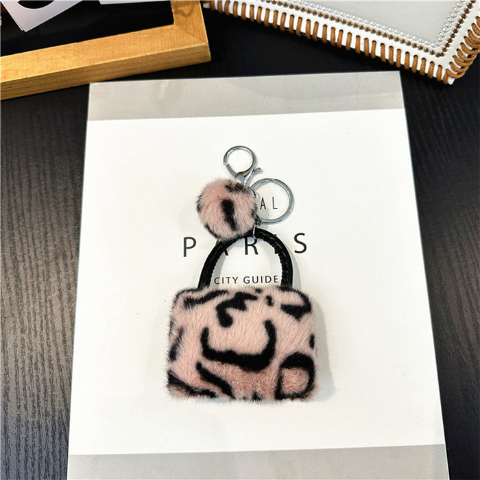 Wholesale Leopard print bag keychain student cute plush cartoon pendant car key chain fur ball pendant accessories