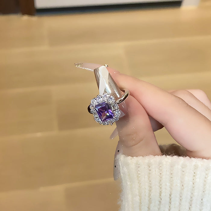 Wholesale Light luxury purple diamond zircon series temperament versatile open ring with niche design sense