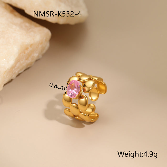 Wholesale Geometric pink zircon stainless steel ring