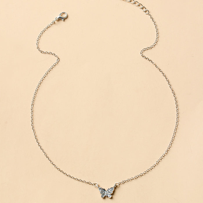 Wholesale Simple and fashionable versatile full diamond butterfly necklace collarbone chain