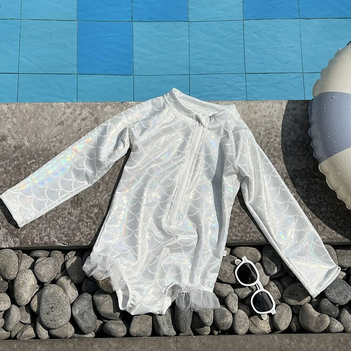 Wholesale New children's long sleeved sunscreen one-piece swimsuit
