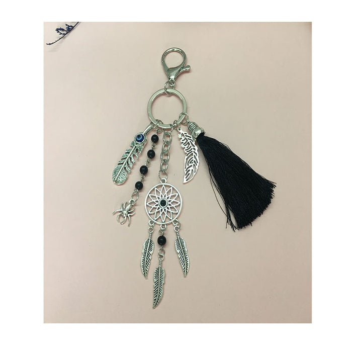 Wholesale Boho Dreamcatcher Keychain Zinc Alloy Tassel Leaf Bag Charm MOQ≥2