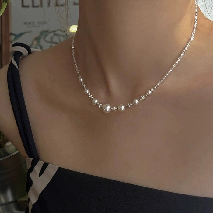Wholesale Retro style pearl shattered silver necklace, light luxury, high-end feel, necklace temperament, versatile collarbone chain