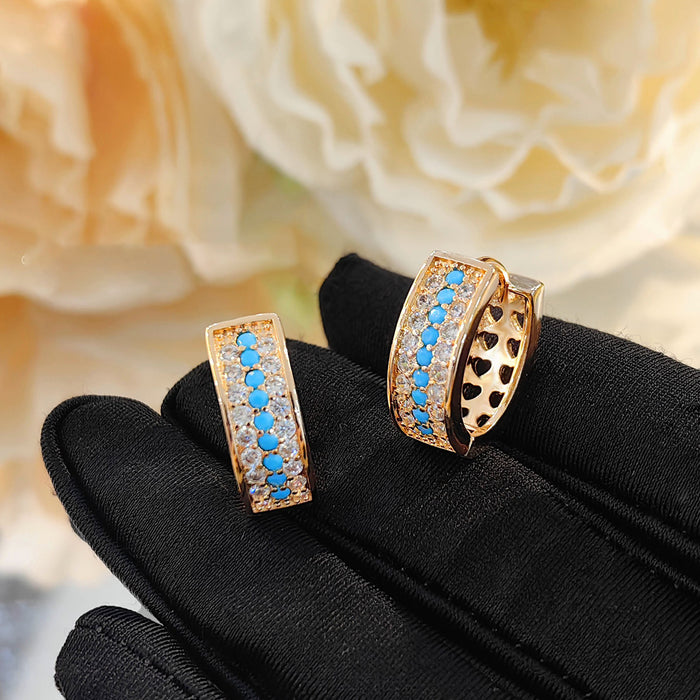 Wholesale Simulated turquoise earrings for commuting, light luxury, versatile, full diamond zircon, high-end, fashionable ear buckle
