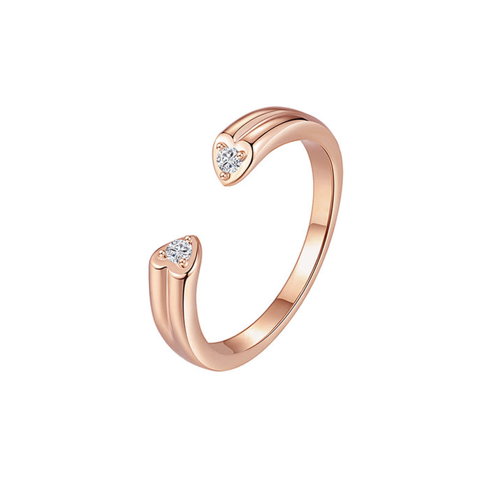 Wholesale Rose Gold Heart Zircon Opening Copper Ring JDC-RS-MiJ003