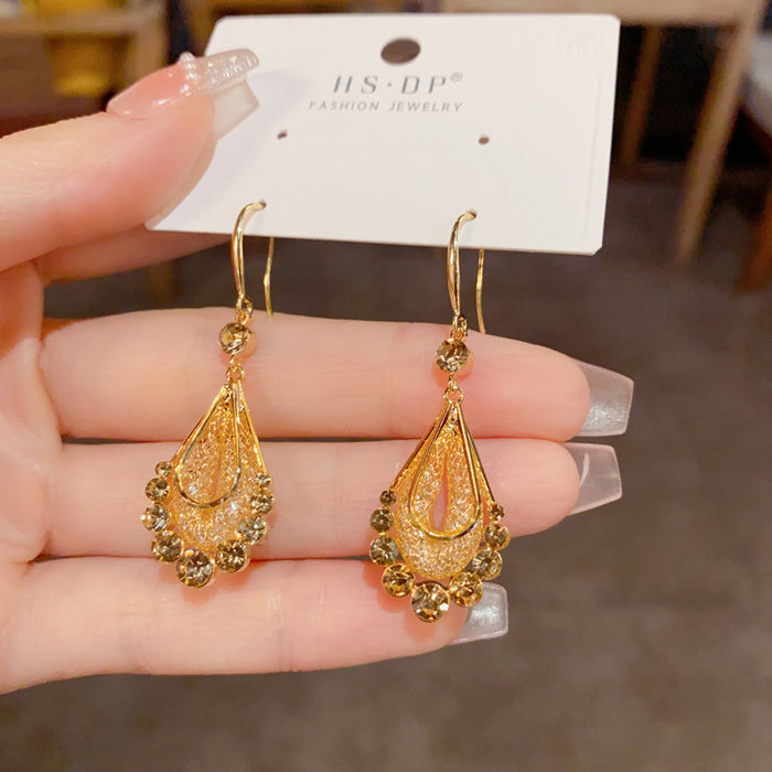 Wholesale gold wire mesh water drop long tassel ear hook Joker super flash slim eardrop