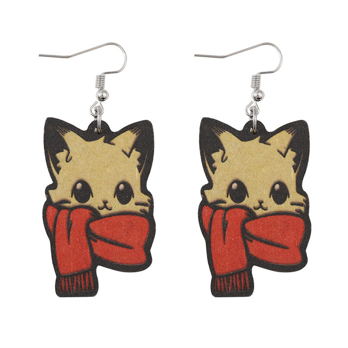 Wholesale Christmas Red f Cat Pendant Earrings