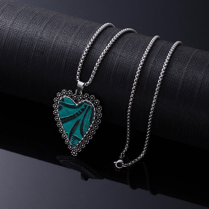 Wholesale Retro Western style natural turquoise necklace,  retro versatile titanium steel chain,  ethnic accessories