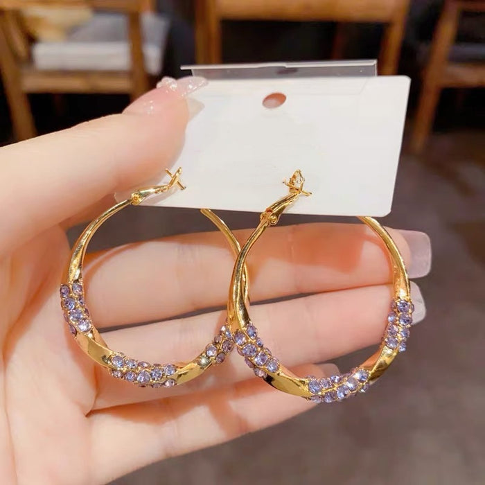 Wholesale Purple Diamond Super Flash Large Hoop Earrings Women's Exaggerated