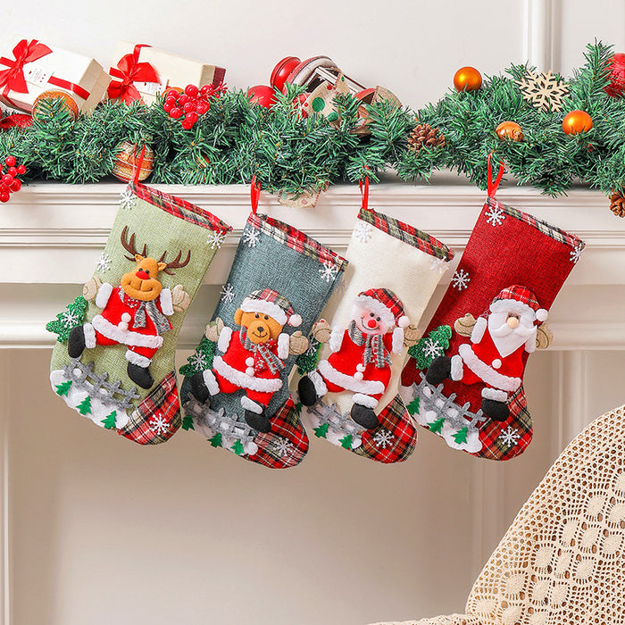 Wholesale Linen Christmas Stocking Fence Christmas Gift Bag Christmas Tree Ornament Candy Bag Ornament